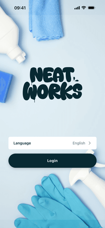 Neat Works mobile app login screen